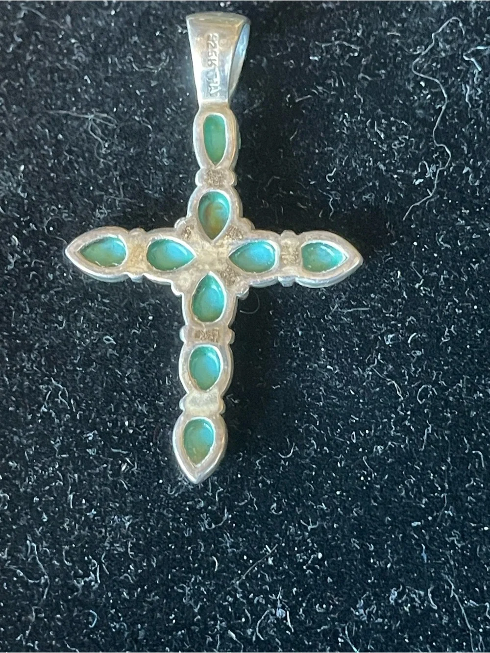 Turquoise Teardrop Cross Pendant – Sterling Silver